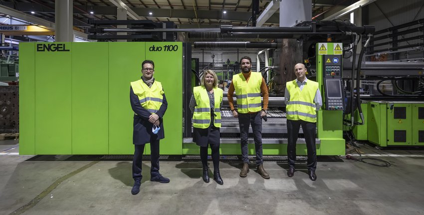 Carlo Thelen, CEO, Chamber of Commerce; Véronique Renzi, HR Director, Fabrice Goudriaan, Production and Logistics Manager, and Thierry Flechet, Purchase and Supply Chain Manager; Keter Luxembourg.