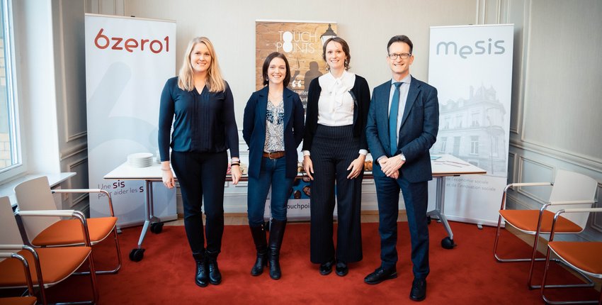 (De g. dr.) Anne-Marie Loesch, Head of Business Development & CSR Chambrede Commerce; Fabienne Colling, présidente et directrice générale de Touchpoints asbl; Nadine Muller, administratrice déléguée 6Zéro1 et Carlo Thelen, directeur général de la