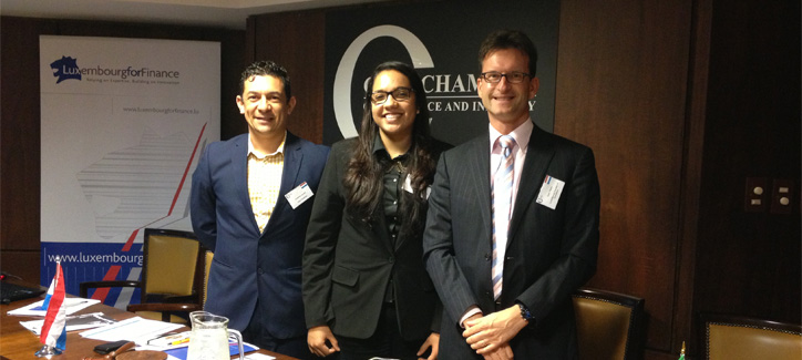 Lors du séminaire économique et financier au Cap (de g. à dr.): M. Jonathan Jacobs, Cape Chamber of Commerce and Industry; Mme. Lisa Brown, Western Cape Destination Marketing, Investment and Trade Promotion Agency; M. Carlo Thelen, Chambre de Commerce